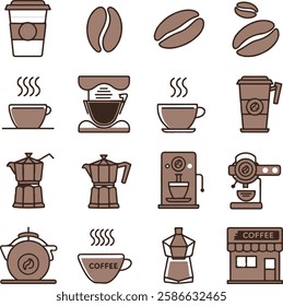 Coffee vector color icons set - cappucino, latte, coffee drinks design - cafe, cafeteria, restaurant concept.