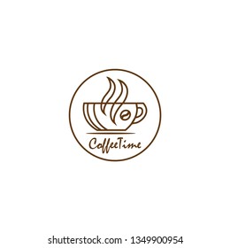 coffee vector. with cups of coffee, smoke, and one coffee bean in a cup that is unique and modern, logotype, food and drink icon symbol.