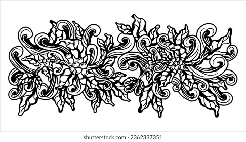 coffee vector graphic pattern abstract branch leaves bean on a black background, line art hand drawn