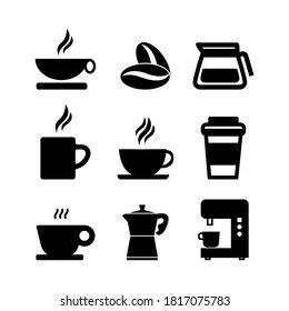 Coffee vector icon collection. Coffee solid basic icon group.