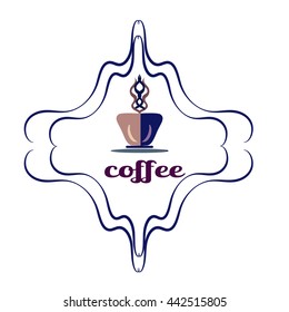 Coffee vector icon logo for cafe, bar, shop.Vector illustration with elegant frame