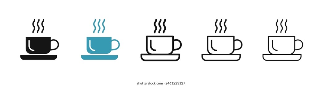 Coffee Vector Icon Set. Cup of Tea Sign. Hot Morning Espresso Symbol. Teacup Icon for UI Designs.