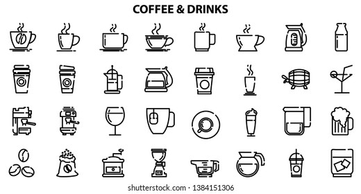 coffee vector icons drink beer tea set