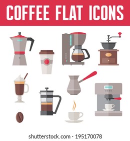 Coffee Vector Icons In Flat Design Style for menu, booklet, website etc.