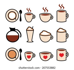 Coffee vector icons set in color 