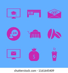 coffee vector icons set. with hot coffee, desk, mail and money bag in set