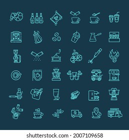 Coffee vector icons set. Thin line design