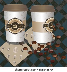 coffee vector illustration of coffee Cup and coffee beans lying on the table, coffee background,  card cafe