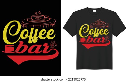 Ilustración del vector del café, ilustración de mano Diseño de la camiseta del vector del café, citas con letras Coffee Colorful shirt, fondo negro aislado listo para imprimir , banner, música Coffee svg diseño