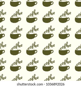 Coffee vector illustration on a seamless pattern background. Set of elements