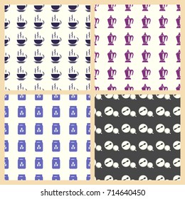Coffee vector illustration on a seamless pattern background. Set of elements