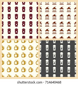 Coffee vector illustration on a seamless pattern background. Set of elements