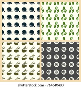 Coffee vector illustration on a seamless pattern background. Set of elements