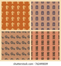 Coffee vector illustration on a seamless pattern background. Set of elements