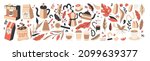 coffee vector illustrations simple minimalistic flat design style. design elements for projects, coffee bean packaging, different coffee preparing tools, trendy boho cafe branding doodles