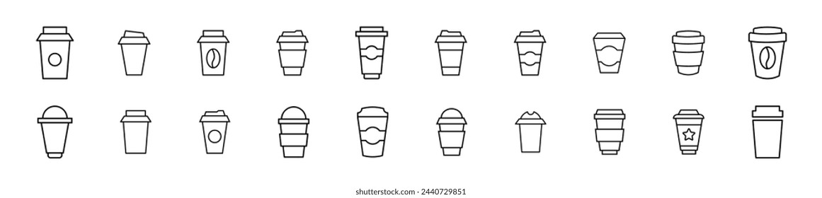 Coffee vector images drawn with thin line. Editable stroke. Simple linear illustration for web sites, newspapers, articles book