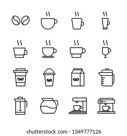 Coffee Vector Line Icons Set. Bean, Cup, Glass, Machine, Mug, Pot and more