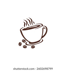 Coffee vector logo illustration, minimalist flat design of coffee with beans