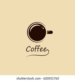 Coffee vector logo, top view. Cup icon, symbol. For the menu, bar, restaurant, shop.