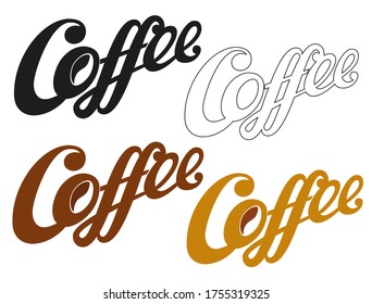 Logo del vector del café, tipografía. Afiche publicitario o diseño de plantilla. Logotipo de grabado moderno, placa de café. Elementos de diseño. Ilustración vectorial.