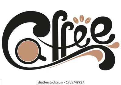 Logo del vector del café, tipografía, signo en blanco y negro. Afiche publicitario o diseño de plantilla. Logotipo de grabado moderno, placa de café. Elementos de diseño. Ilustración vectorial.