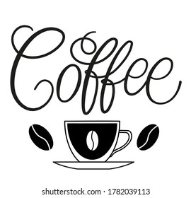 Logo del vector del café, tipografía, signo en blanco y negro. Afiche publicitario o diseño de plantilla. Logotipo de grabado moderno, placa de café. Elementos de diseño. Ilustración vectorial. Me gusta el café