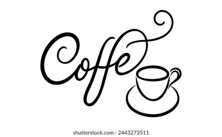 Coffee vector logo, typography, sign in black and white. Advertising poster or template design. Hand written with a brush vector calligraphy isolated on white background.