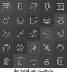 Coffee vector outline concept icons on dark background
