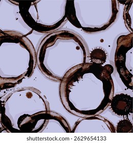 Coffee vector pattern set. Coffee paint stains, splashes and scratches isolated on fixed background. Coffee cup marks.