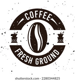 Coffee vector round simple monochrome emblem, badge, label, sticker or logo in vintage style isolated on white background with removable textures