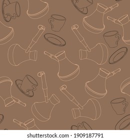 Coffee vector seamless pattern with trendy thin line icons and alternative coffee brewing, vector coffee shop background with linear icons set.