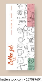 Coffee ,Vector set of vertical banners with Graphic design, Creativity, Illustration, Design tools, Precision website templates. Modern thin line flat style design.