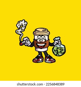 coffee vector smoking joint hold nug weed cartoon