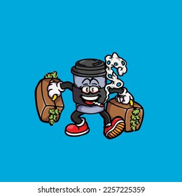 dibujos animados de nug weed para fumar vector de café