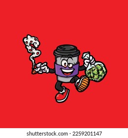 coffee vector smoking joint hold nug weed cartoon