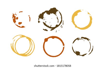 Kaffeevektorpunkte. Schmutzige Tasse spritzen drei Ringe Fleck oder Kaffeestempel. Illustration für Café-Design