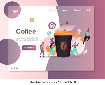 Coffee vector website template, web page and landing page design for website and mobile site development. Coffee break, energy drink health benefits concepts.