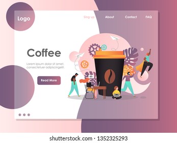 Coffee vector website template, web page and landing page design for website and mobile site development. Coffee break concept.