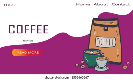 Coffee vector website template, web page and landing page design for website and mobile site development. Coffee shop, cafe, bar or coffeehouse concept 