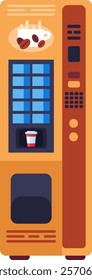 Coffee vending machine dispensing a variety of hot beverages in takeaway cups, providing quick and convenient caffeine fixes for busy individuals in public spaces, offices, and more