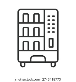 Coffee vending machine icon in line design. vending machine, dispenser, cafe equipment, self service, drink machine, coffee station, vending unit. White background vector. Editable stroke icon