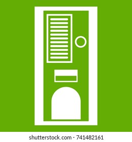 Coffee vending machine icon white isolated on green background. Vector illustration