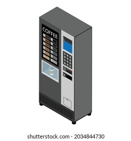 Máquina expendedora de café aislada de fondo blanco. El concepto de venta de café. Vista isométrica. Vector