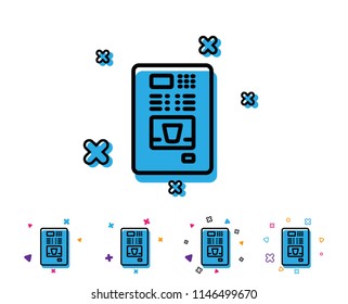 Coffee vending machine line icon. Hot drink sign. Fresh beverage symbol. Line icon with geometric elements. Bright colourful design. Vector