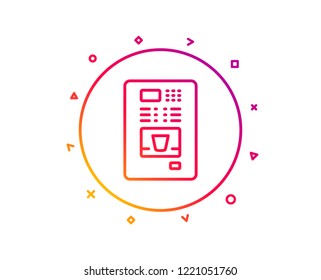 Coffee vending machine line icon. Hot drink sign. Fresh beverage symbol. Gradient pattern line button. Coffee vending icon design. Geometric shapes. Vector