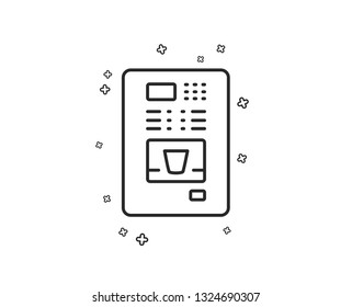 Coffee vending machine line icon. Hot drink sign. Fresh beverage symbol. Geometric shapes. Random cross elements. Linear Coffee vending icon design. Vector
