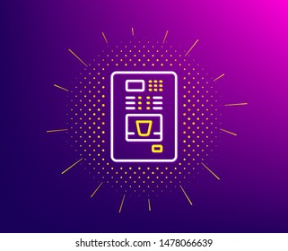 Coffee vending machine line icon. Halftone pattern. Hot drink sign. Fresh beverage symbol. Gradient background. Coffee vending line icon. Yellow halftone pattern. Vector