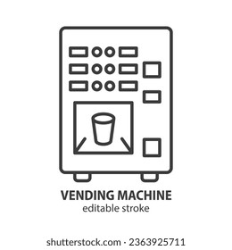 Icono de la línea de la máquina expendedora de café. Dispensador automático con té y café. Fabricante de bebidas. Trazo editable. Ilustración vectorial.