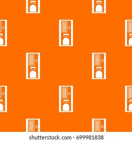 Coffee vending machine pattern repeat seamless in orange color for any design. Vector geometric illustration