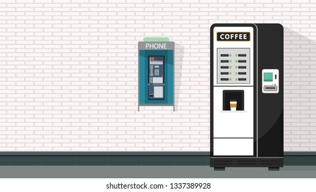 Coffee vending vector. wallpaper. free space for text. copy space. payphone vector.